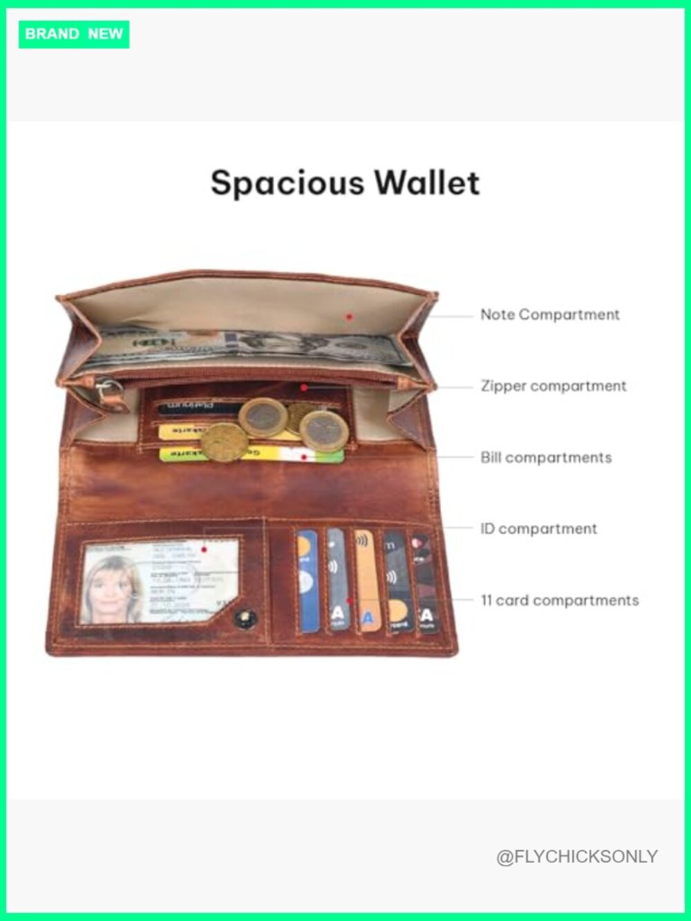 RFID Blocking Leather Wallet - Clutch with Card Slots - Genuine Leather - Picture 4 of 6
